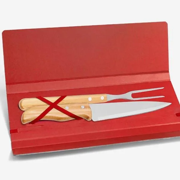 CONJ. DE GARFO E FACA INOX / MADEIRA / BAMBU COM ESTOJO VERMELHO - 3 PÇS - Imagem 4