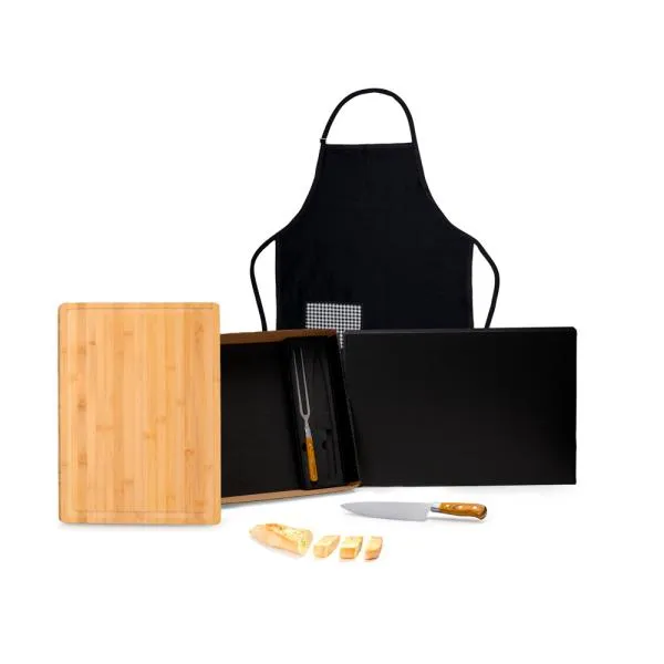 CONJ. PARA CHURRASCO PREMIUM EM BAMBU / MADEIRA / INOX - 4 PÇS