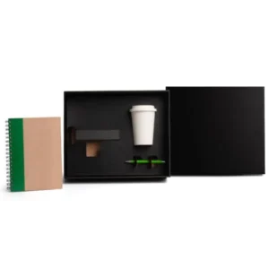 KIT COPO EM FIBRA DE BAMBU, CADERNO E CANETA - 3 PÇS