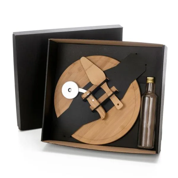 KIT PARA PIZZA COM GARRAFA - BAMBU / INOX / VIDRO - 4 PÇS - Imagem 2