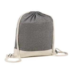 MOCHILA SACOLA EM ALGODÃO RECICLADO NATURAL / MELANGE CINZA - 37X41CM