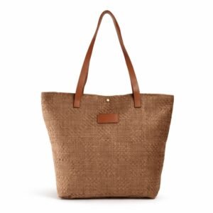 SACOLA DE PALHA C/ ALÇA DE COURO