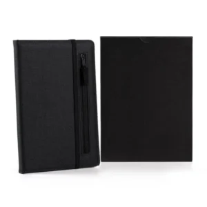 CADERNO FSC C/ PAUTA E ZÍPER - CAPA EM RPET PRETO - 14X21CM